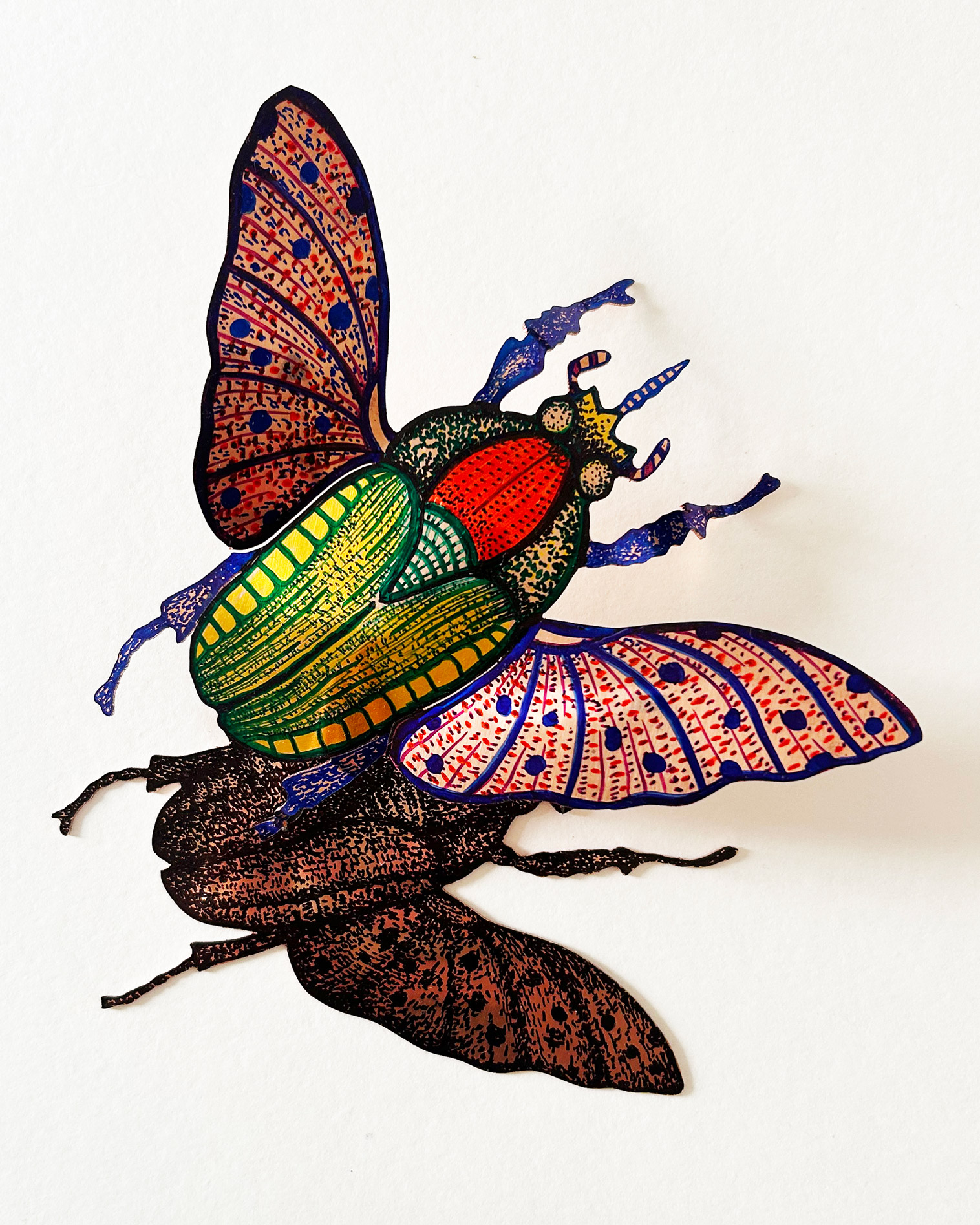 flatteuse-michael cailloux- sculpture-dessin sur cuivre et ciselage