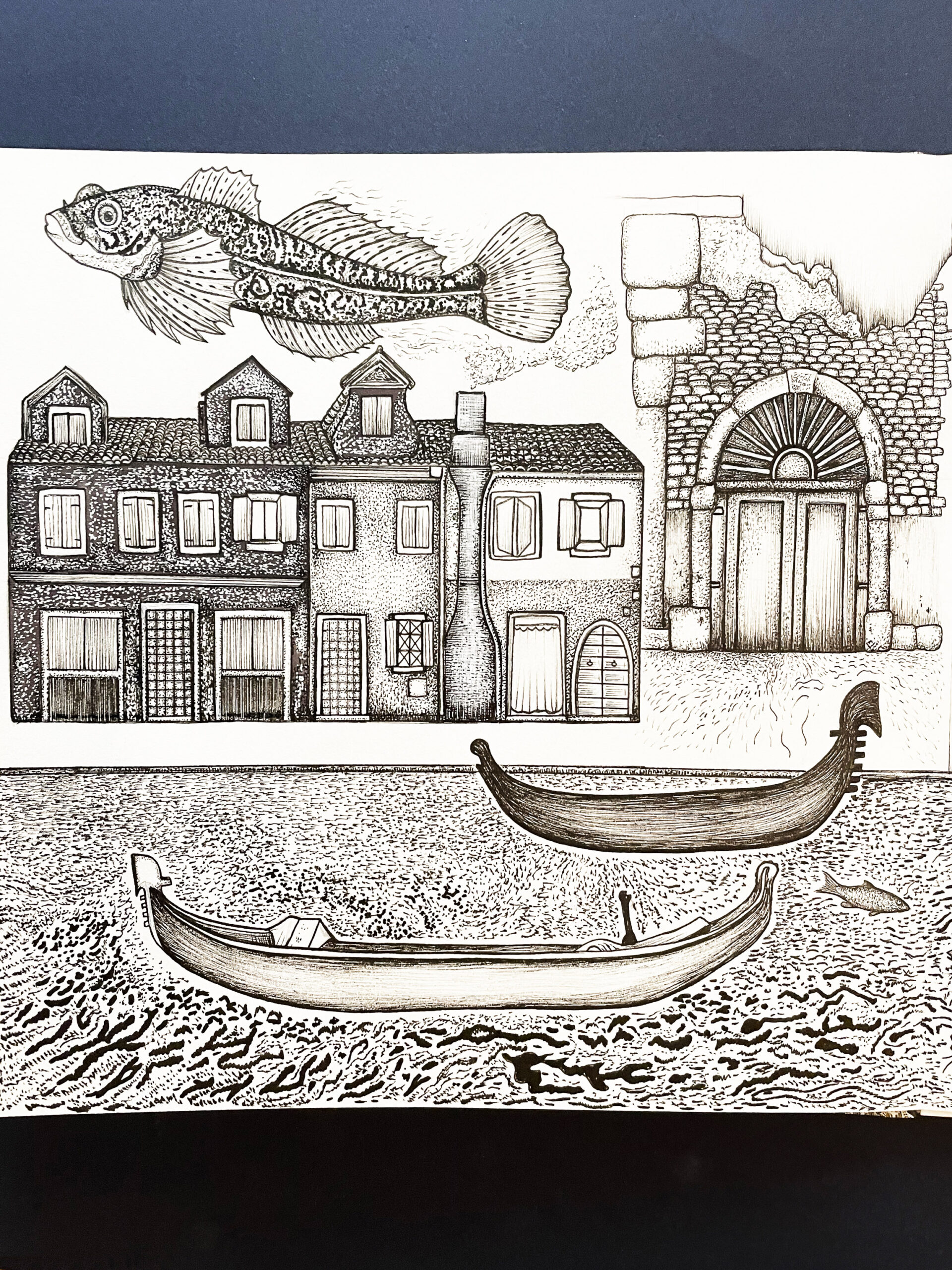 Carnet de voyage Venise Dessin original au feutre, 2020