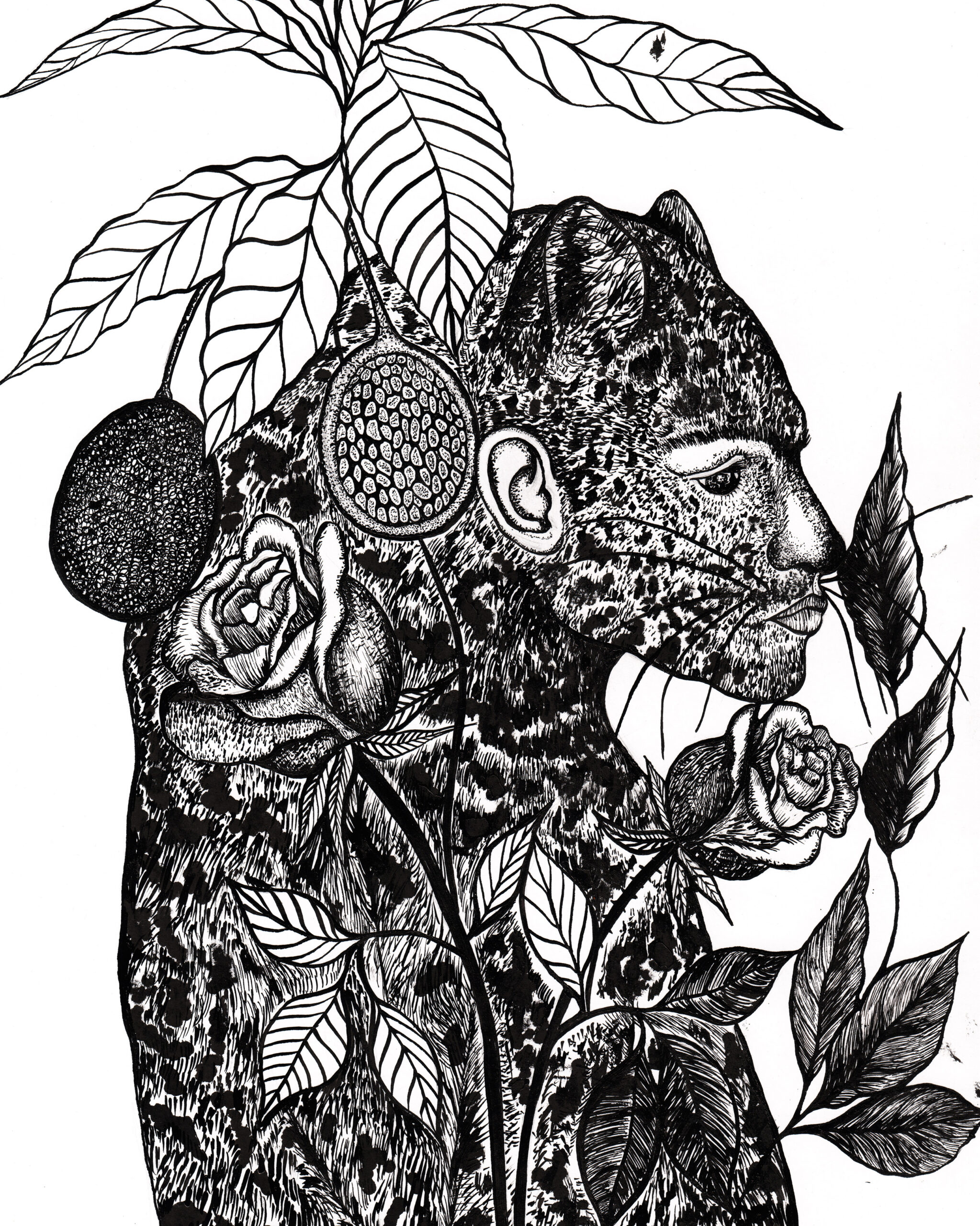 Portrait chinois Portrait de famille Dessin original à l’encre de chine