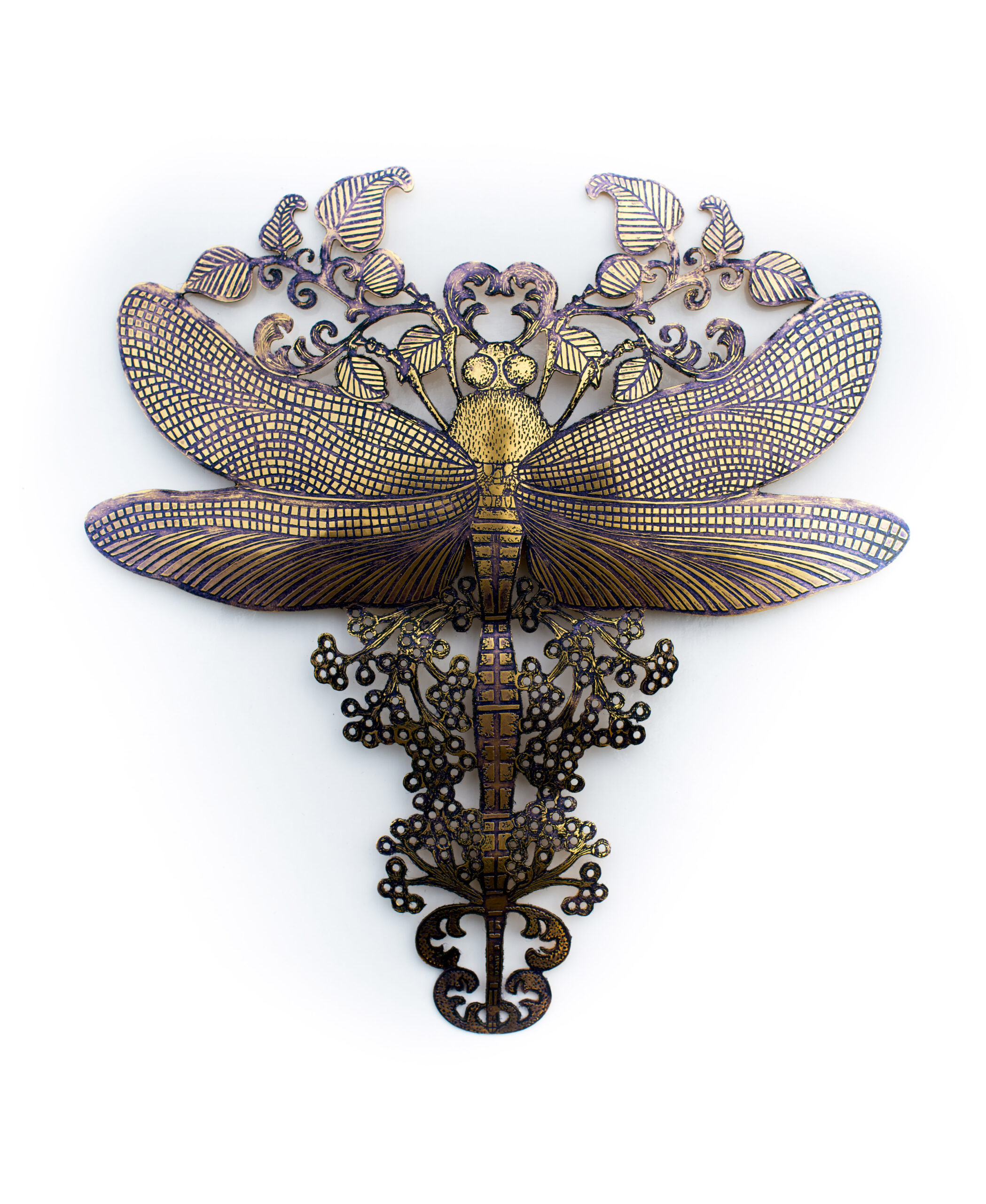 Golden anisoptera -michael cailloux- sculpture- gravure sur cuivre et ciselage